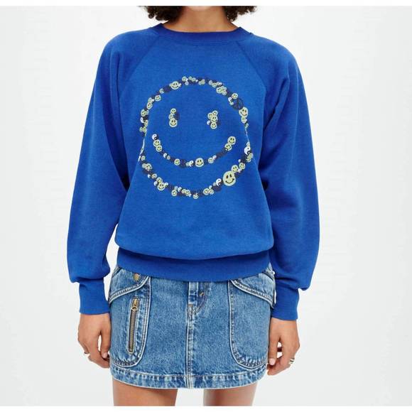 Re Done Tops New Redone Upcycled Smile Sweatshirt In Assorted re-done-tops-new-redone-upcycled-smile-sweatshirt-in-assorted